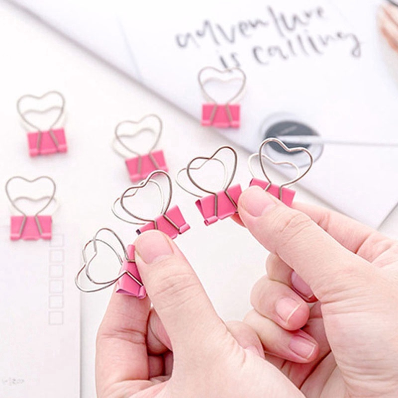 Set 5 kẹp giấy hình trái tim làm bằng kim loại cho giấy ghi chú văn phòng phẩm