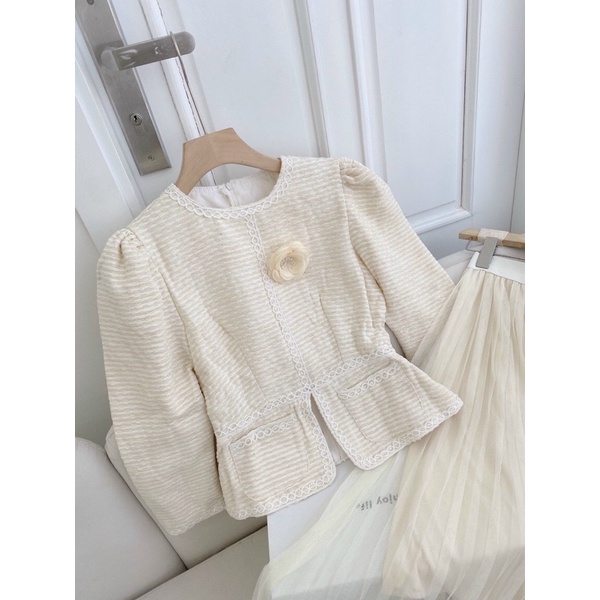 Set áo pelum bố tag hoa xinh kèm chân váy midi voan siêu xinh phong cách hàn quốc