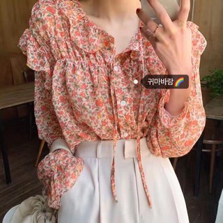 (ORDER) Áo sơ mi dài tay voan hoa hồng cam nhẹ nhàng ngọt ngào Hàn Quốc (MẪU MỚI HOT 2020)