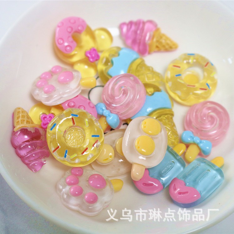 Charm (C418) slime/ Dụng Cụ Charm Trang Trí [Ko Keo &amp; Nút] Hình Bánh Ngọt &amp; Kem Trong Suốt (1.5 cm)