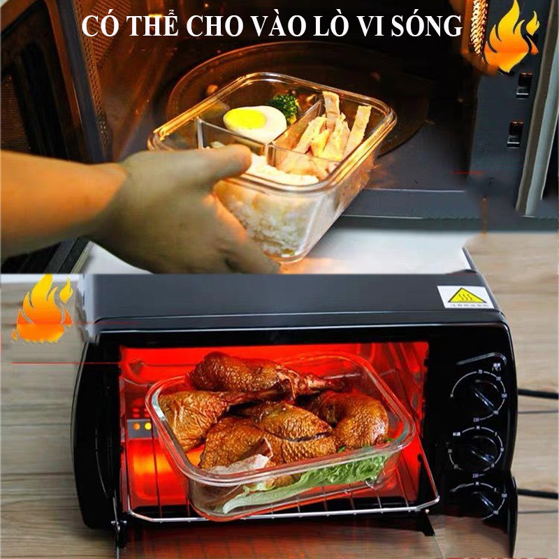 HỘP CƠM THỦY TINH  VĂN PHÒNG TIỆN DỤNG CÓ THỂ CHO VÀO LÒ VI SÓNG HOẶC TỦ LẠNH KÈM THÌA ĐĨA VÀ TÚI GIỮ NHIỆT VT268