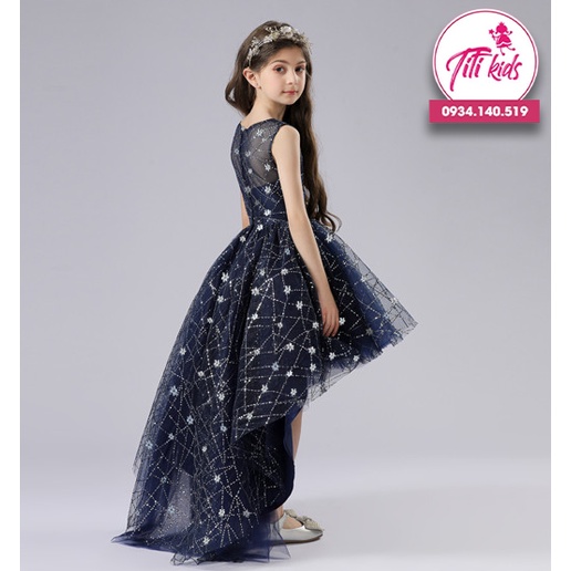 Đầm Công Chúa Cho Bé Gái TiTiKids Đầm Cao Cấp Xanh Đen Kim Sa CC169