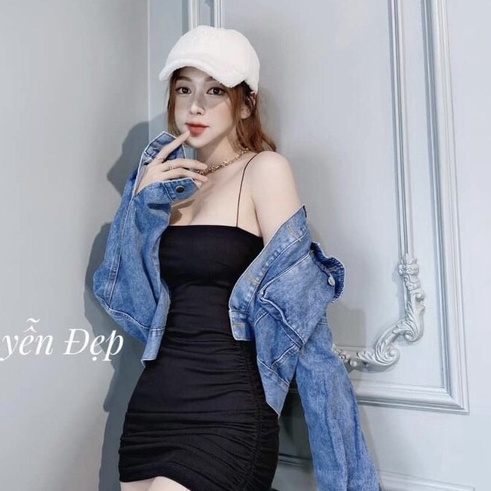 Áo khoác jean túi hộp tay dài