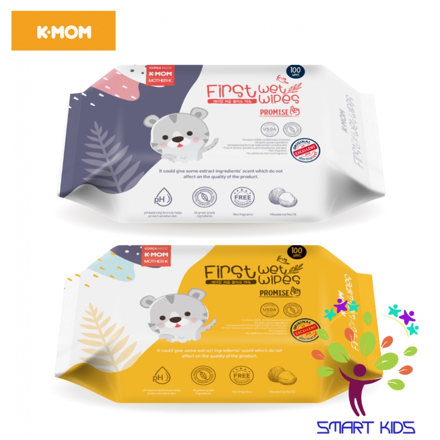 KHĂN ƯỚT CAO CẤP FIRST WET WIPES K-MOM HÀN QUỐC (100C) KHĂN ƯỚT KMOM