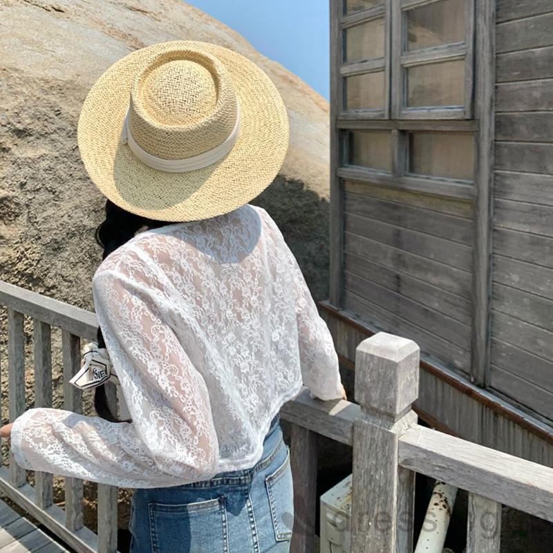 Áo Sơ Mi Tay Dài Màu Trơn Phối Ren Chống Nắng Thời Trang Mùa Hè Cho Nữ