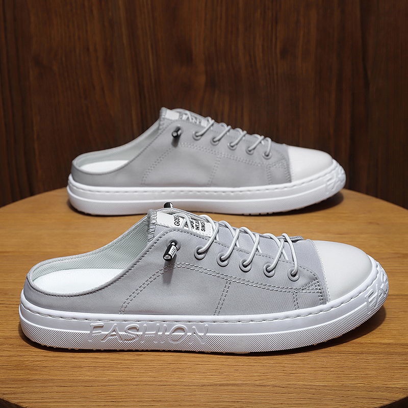 Giày lười vải canvas không gót màu trắng thông thoáng phong cách hè dành cho nam