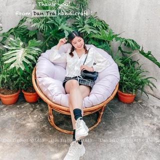 Ghế Thư Giãn Papasan Cao Cấp Size 1m Kèm Nệm Trắng Tím, Ghế Mây Papasan Giá Rẻ,Ghế Mây Tròn ĐAN TRÀ,Nội Thất Mây Tre Đan
