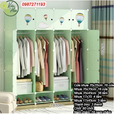 TỦ QUẦN ÁO NHỰA LẮP GHÉP ĐA NĂNG 16 Ô CÓ GIÁ GIÀY SÂU 47CM (nhiều hình dáng, màu sắc lựa chọn) (Kiều Hoa Store)