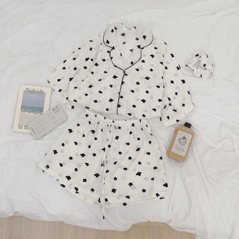 Set Bộ ngủ PIJAMA cộc tay - quần đùi TẶNG kèm dây buộc tóc dễ thương | BigBuy360 - bigbuy360.vn