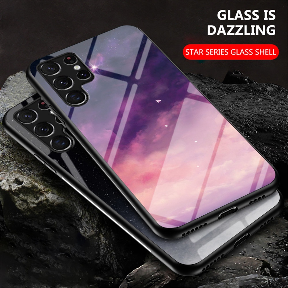 Ốp Điện Thoại Kính Cường Lực Cứng Chống Trầy Họa Tiết Bầu Trời Sao Cho Samsung Galaxy S22 Ultra Plus S22+ S10e S10 5G