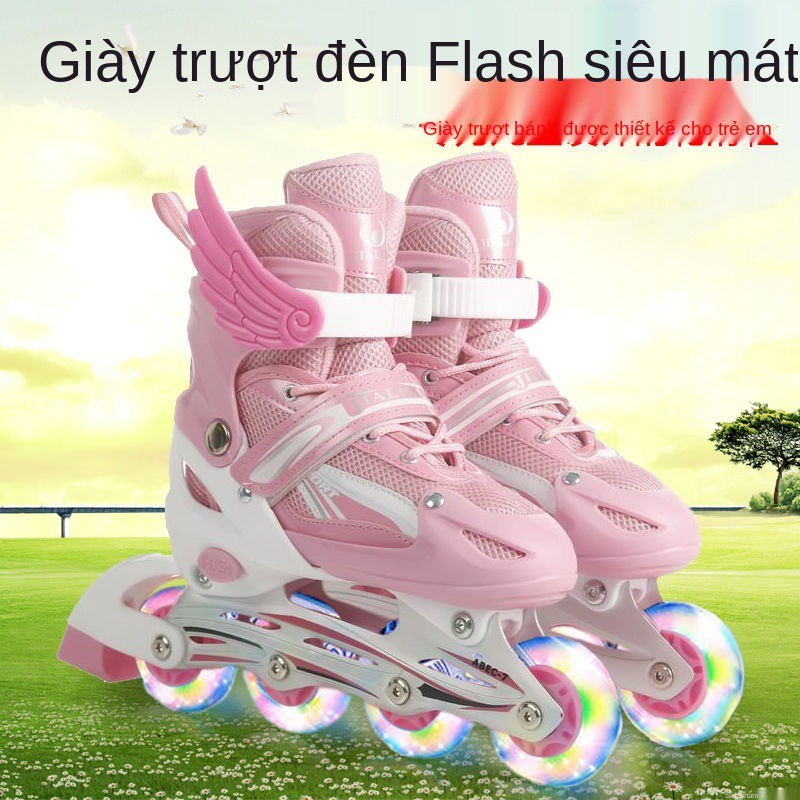 Giày trượt patin trẻ em đầy đủ đèn flash phù hợp với người mới bắt đầu nam và nữ kích thước có thể điều chỉnh tro