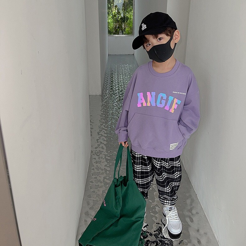 Áo nỉ cho bé trai chữ phản quang phong cách Hàn Quốc - Quần áo thu đông của Treebibi 1-8 tuổi (clip, ảnh thật)