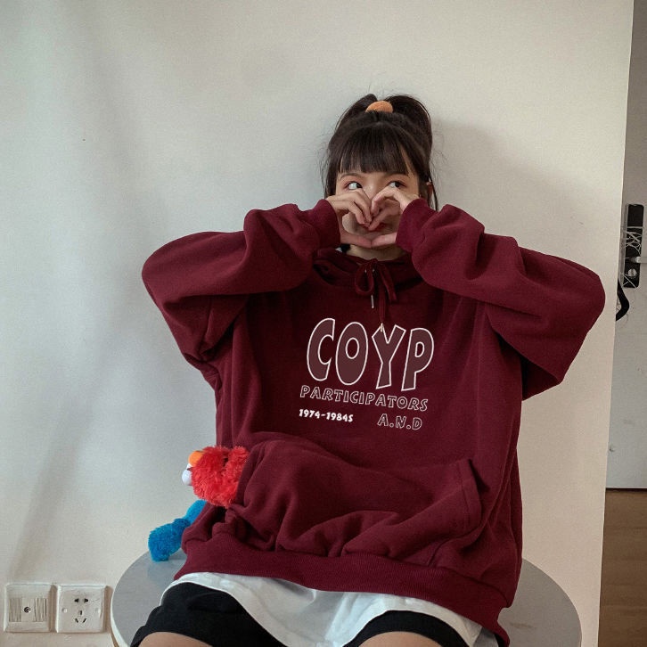 Mới Áo Hoodie Tay Dài Dáng Rộng In Chữ Phong Cách Hàn Quốc Thời Trang Thu Đông Cho Nữ