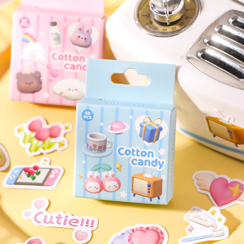 Flowertree Bộ 50 Miếng Dán Trang Trí Sổ Tay Hình Động Vật Marshmallow Dễ Thương