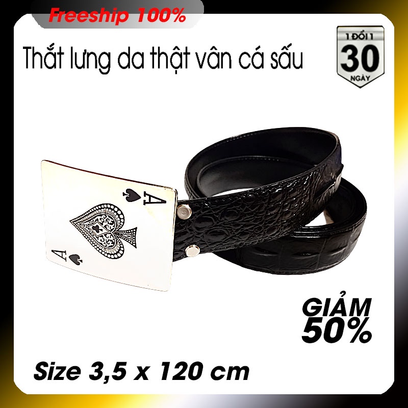 Thắt lưng nam da thật lớp 2 vân cá sâu - Size 120 x 3,5 cm - Khóa kim loại nhiều - Tặng đục lỗ - Kèm video sản phẩm
