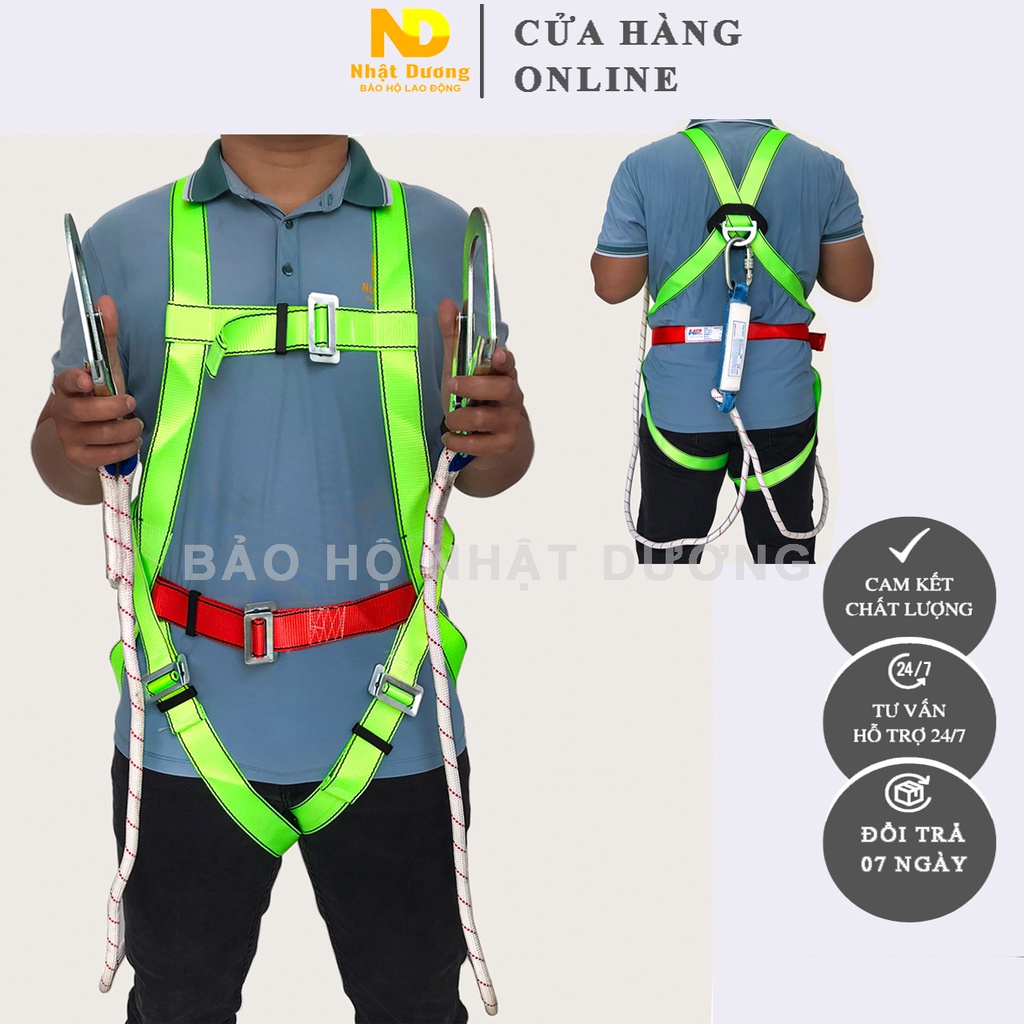 Dây an toàn toàn thân 2 móc sắt có giảm xóc TX11, Dây bảo hộ lao động Nhật Dương móc chịu lực 1000kg