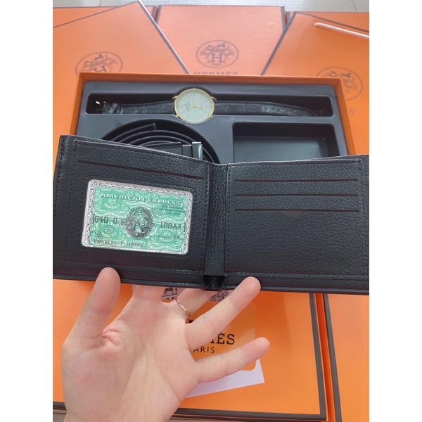 [Fullbox] Set ví + thắt lưng + đồng hồ nam hm cao cấp hàng chuẩn xuất xịn kèm túi giấy, làm quà tặng sang trọng