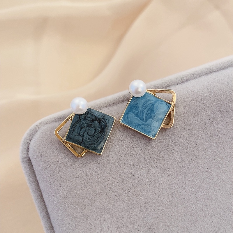 Bông Tai Hình Nơ Bằng Hợp Kim Đính Đá Xanh Dương Cỡ Lớn Thời Trang Cổ Điển