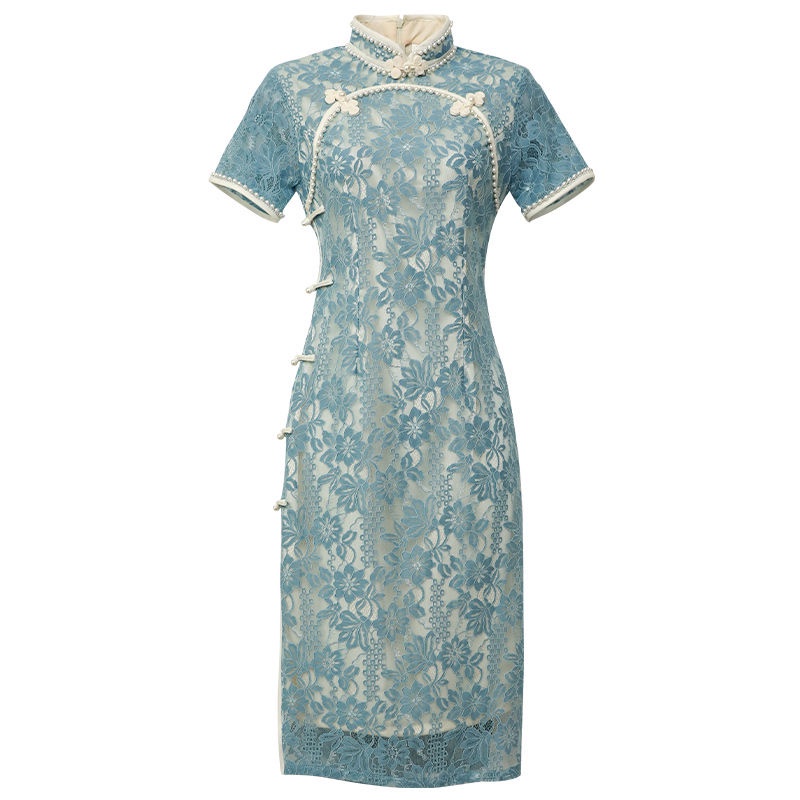 Đầm Sườn Xám Phối Ren Phong Cách Thời Trang retro Trẻ Trung Thanh Lịch