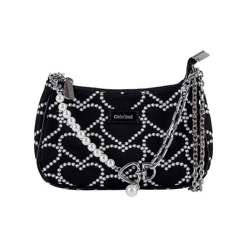 Túi Xách Kẹp Nách Phối Dây Xích Đính Ngọc Trai Thời Trang Mùa Hè Dành Cho Nữ