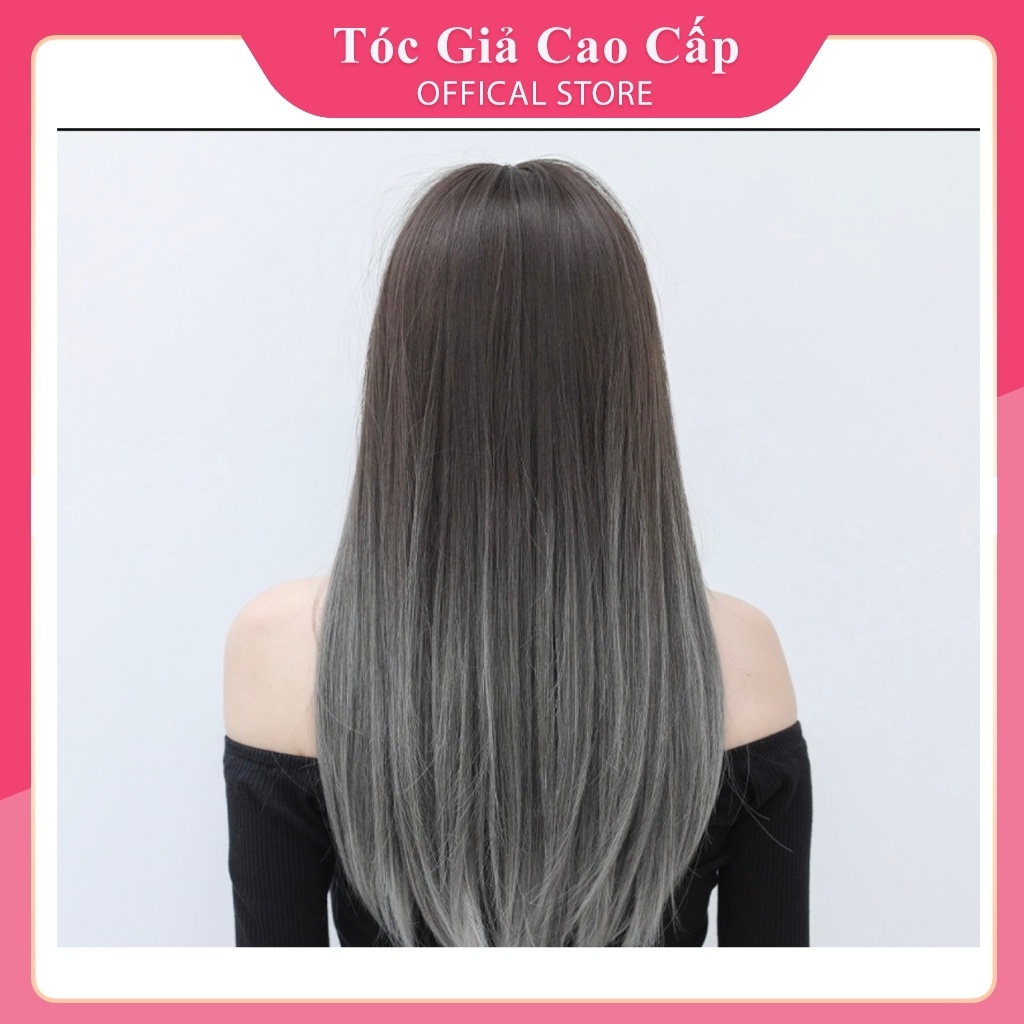 Tóc giả nữ đẹp nguyên đầu thẳng tự nhiên nhuộm màu omber xám, tặng kèm lưới trùm wig, z7007