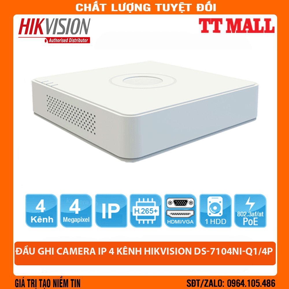 [Mã ELHAMS5 giảm 6% đơn 300K] ĐẦU GHI HÌNH CAMERA 4 KÊNH IP HIKVISION DS-7104NI-Q1/4P-HÀNG CHÍNH HÃNG