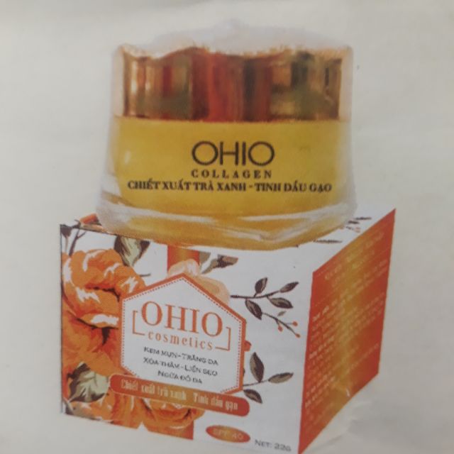 KEM MỤN - TRẮNG DA - XÓA THÂM - LIỀN SẸO - NGỪA ĐỎ DA CHIẾT XUẤT TRÀ XANH - TINH DẦU GẠO OHIO COSMETICS (22G)