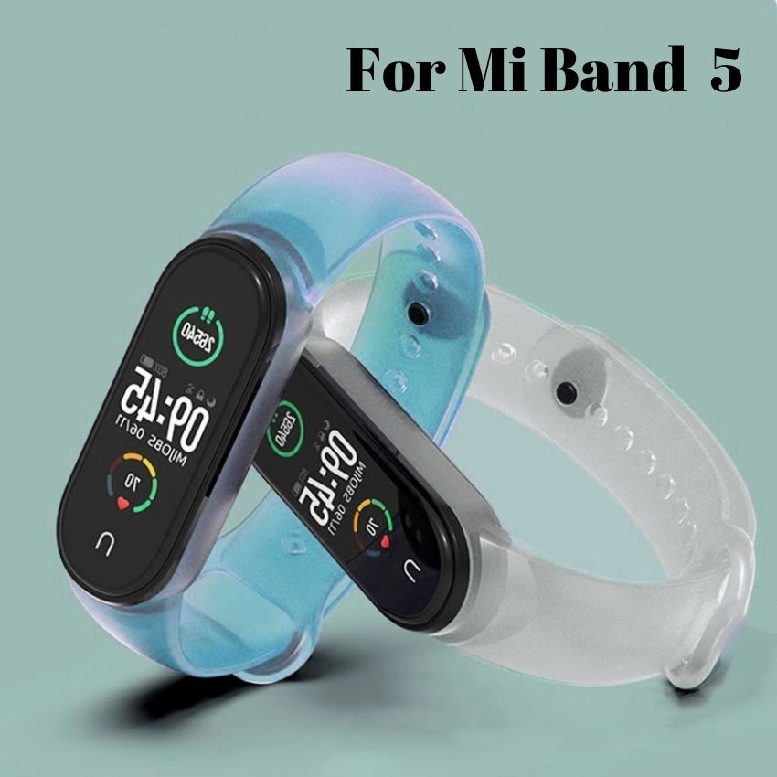 Phụ kiện vòng đeo tay có dây đeo trong suốt Xiaomi Mi Band 5, Hồng, Trắng SOOAX)