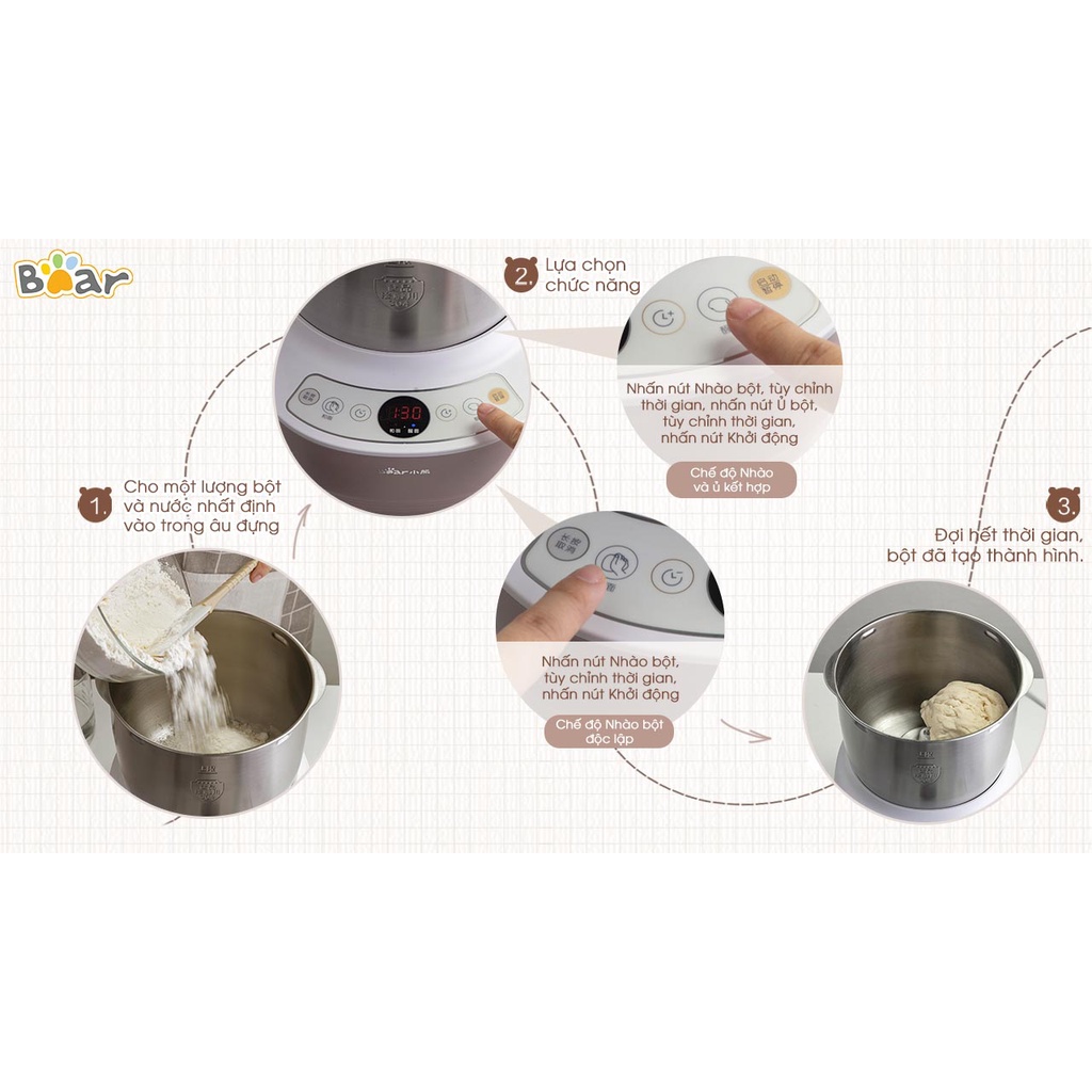 Máy nhồi, nhào, trộn bột Bear tự động ủ bột Bear 3.5L, 5L, 7L , gồm 2 phiên bản Quốc Tế Và Nội Địa, Bảo hành 18 tháng