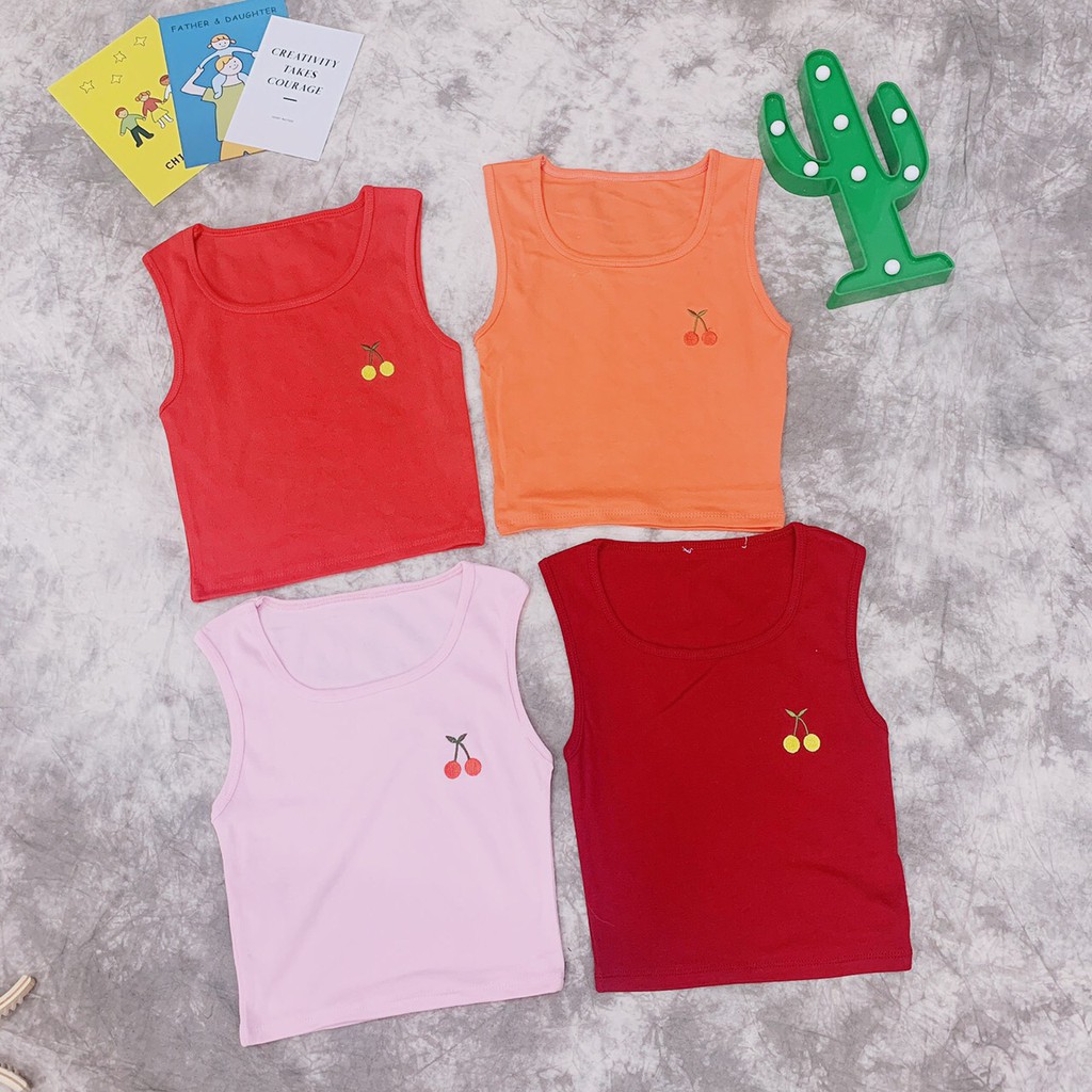 Áo kiểu cọc tay cổ tròn thêu trái cherry xinh xắn siêu xinh xắn