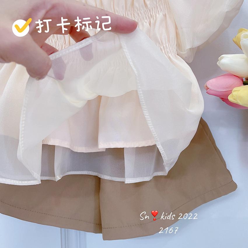 Bộ Quần Áo Dạng Váy Voan Tay Bồng Áo Trắng Quần Kaki Nâu Cho Bé Từ 8-30kg Mã CT64
