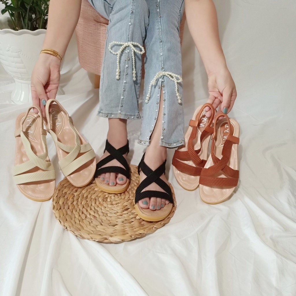 Giày sandal nữ đi học quai hậu da mềm bền đẹp bo chun co giãn kiểu basic nhiều màu-TBXIN