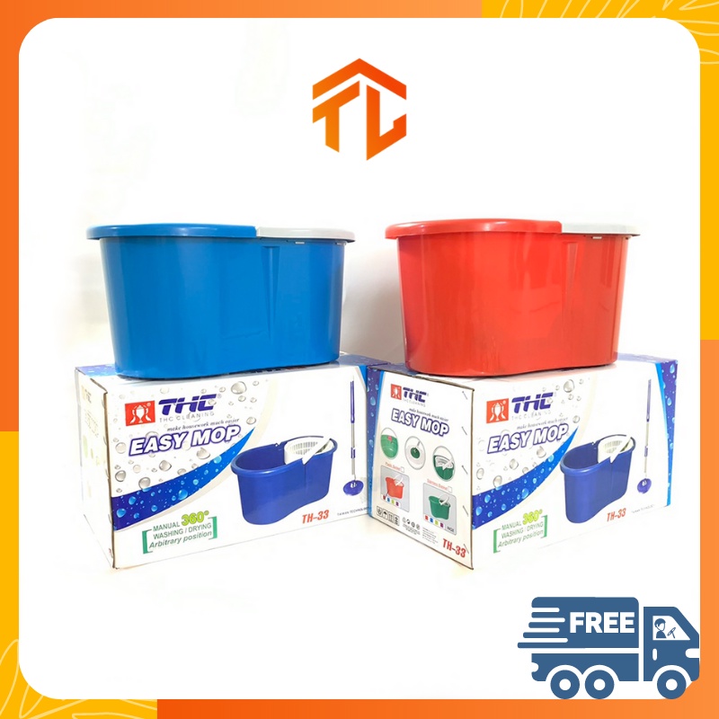 Bộ thùng cây lau nhà thông minh 360 độ tự vắt Easy Mop Model TLH33 - cây lau inox bàn xoay nhựa