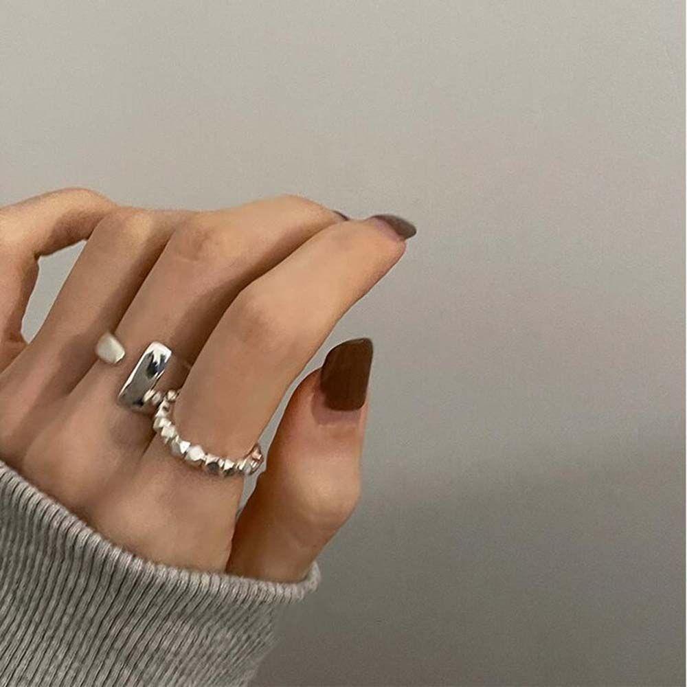 Nhẫn Hở Hình Vuông Đính Hạt Phong Cách Hip Hop Punk Đơn Giản Có Thể Điều Chỉnh Cho Nữ