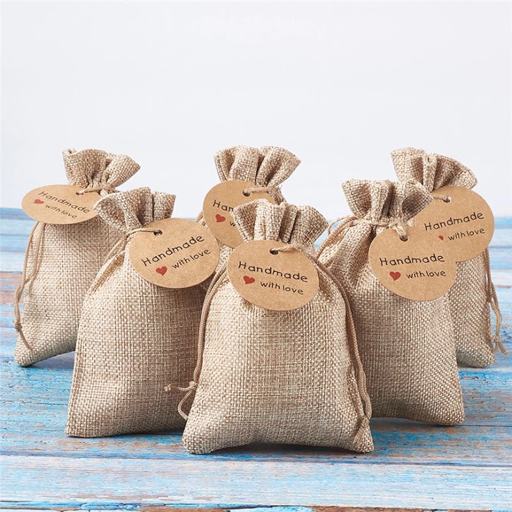 Set 5 túi vải bố có dây rút đựng đồ trang trí tiện lợi làm quà tặng đám cưới size 10x14cm