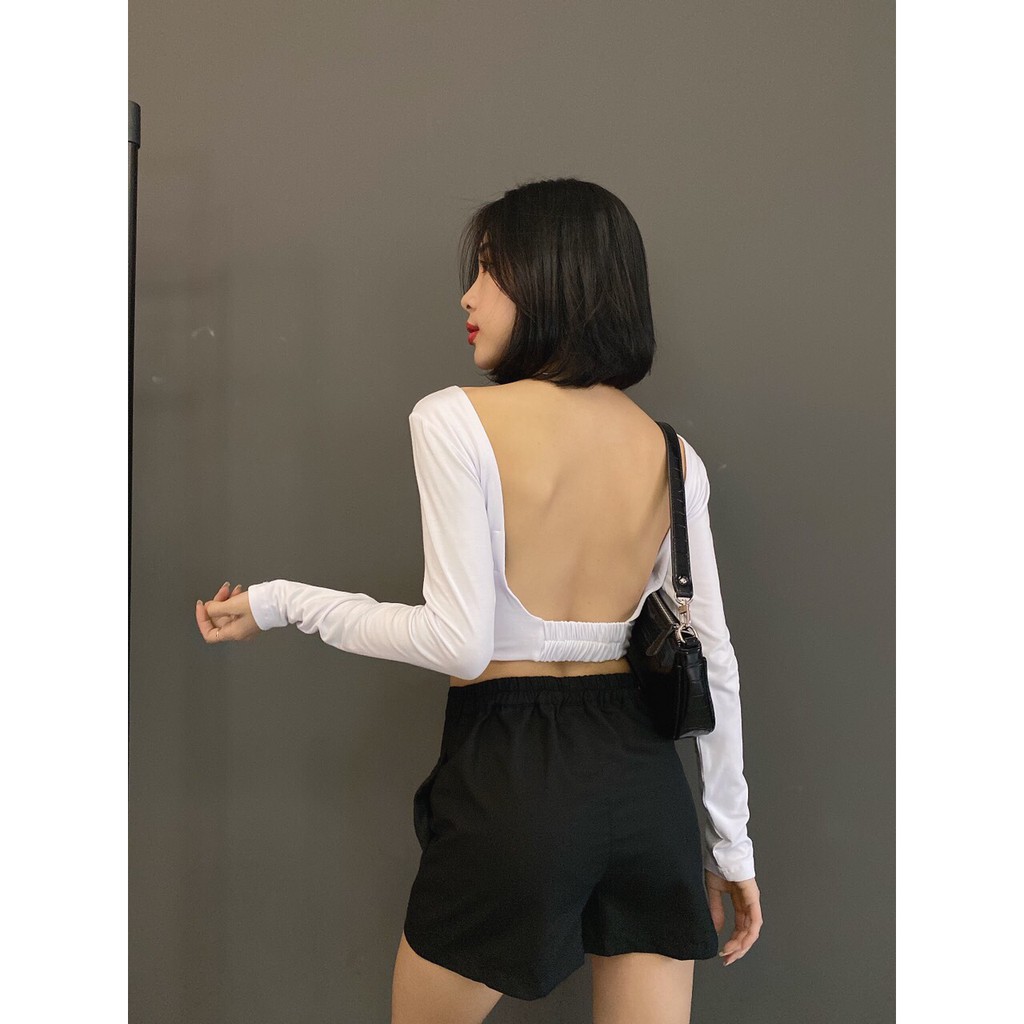 Áo Croptop hở lưng bo thun [CÓ SẴN MÚT NGỰC]