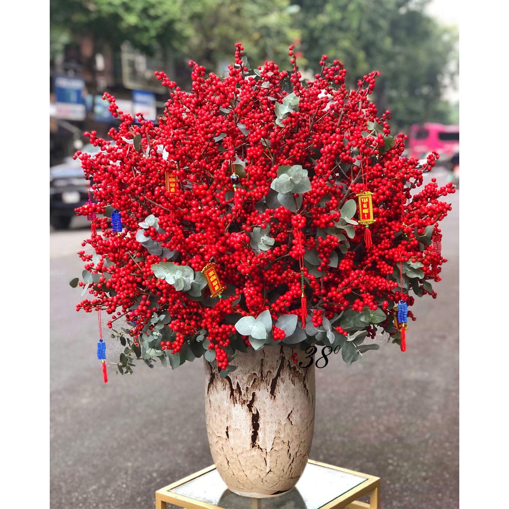 Cành đào đông đỏ 12 nhánh, dài 1m- hàng loại 1 ko dính quả- shophoaluacaycanhhn