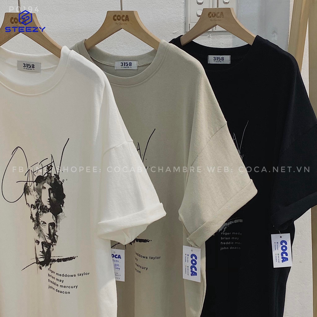 Áo thun cotton mặt lông dày in hình 4 mặt người QUEEN form rộng (Có sẵn/Ảnh thật)