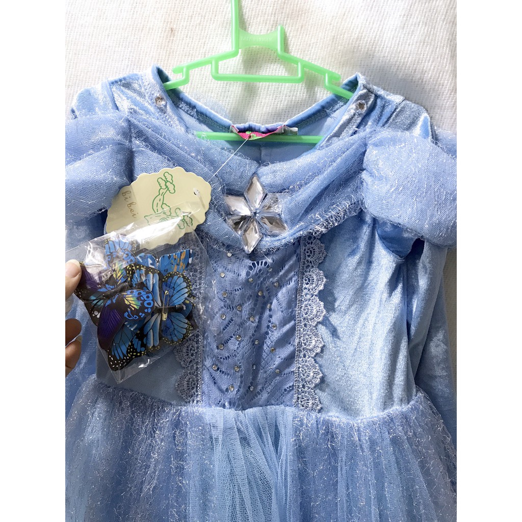 Váy công chúa Lọ Lem Cinderella dài tay cho bé từ 15-26kg. váy có kèm 10 bướm.