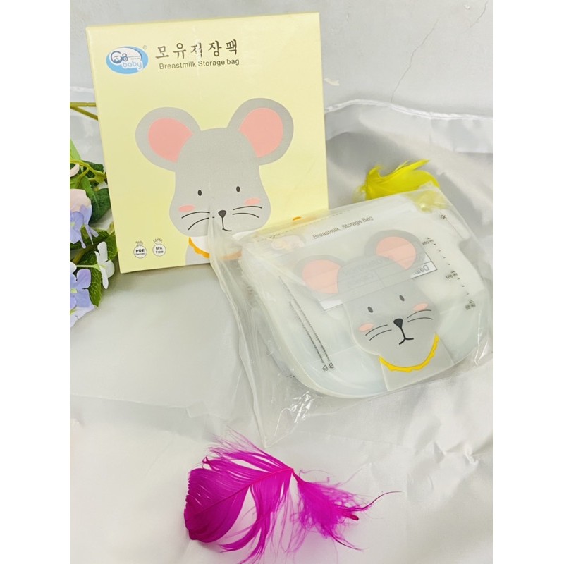 (Mẫu mới) Túi trữ sữa GB Baby 200ml có vòi rót hình bé chuột (32 túi/hộp)