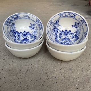 Combo 6 bát cơm cổ lam vẽ tay men kem