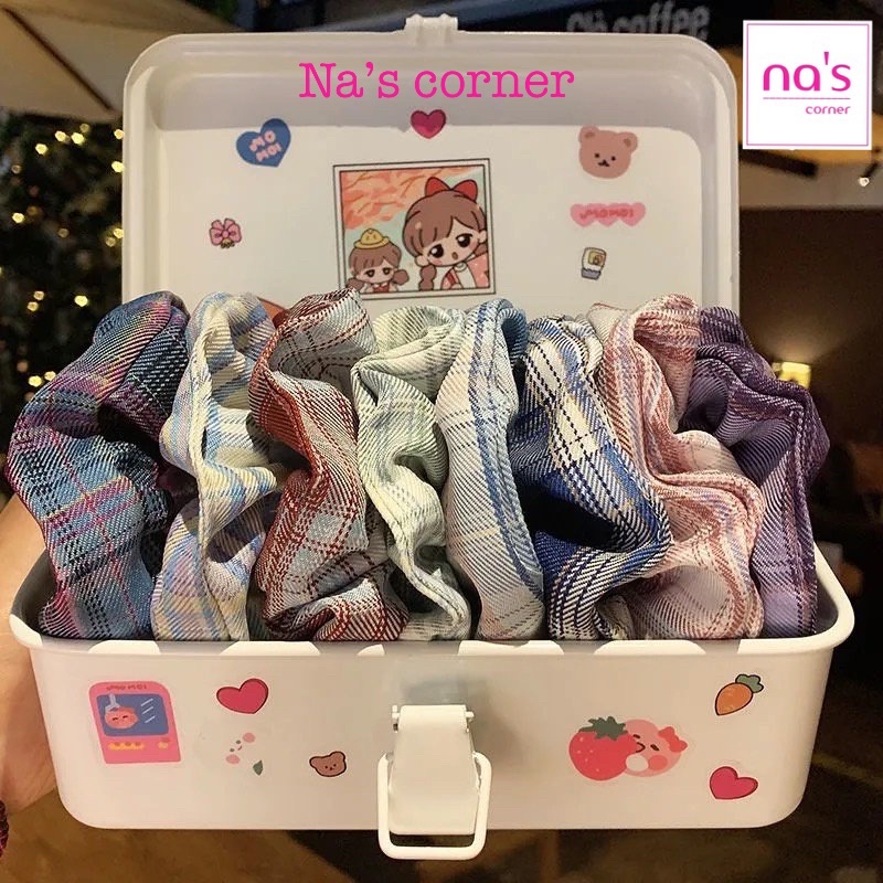 Thun cột tóc vải chun buộc màu caro năng động