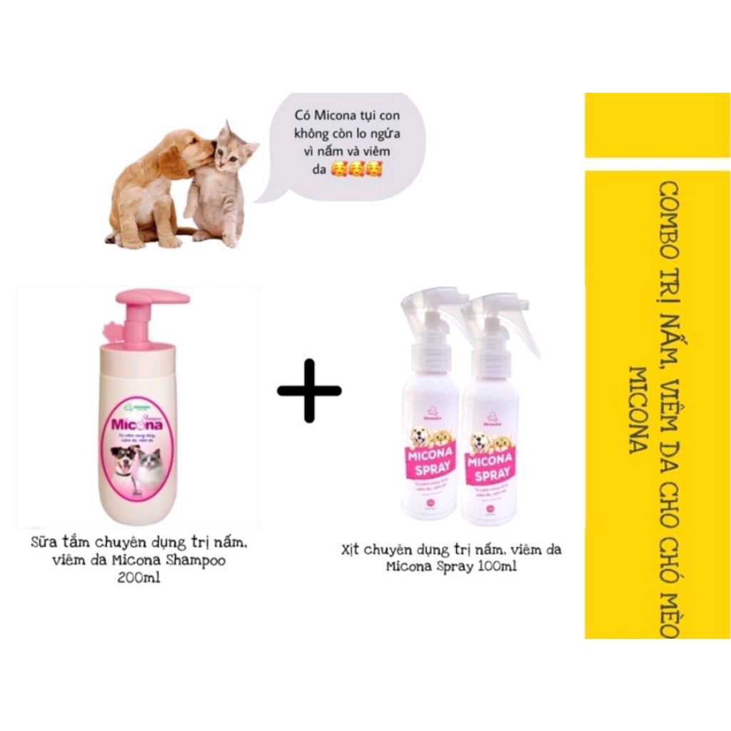 Combo Sữa Tắm + Xịt Trị Nấm, Viêm Da Cho Chó Mèo