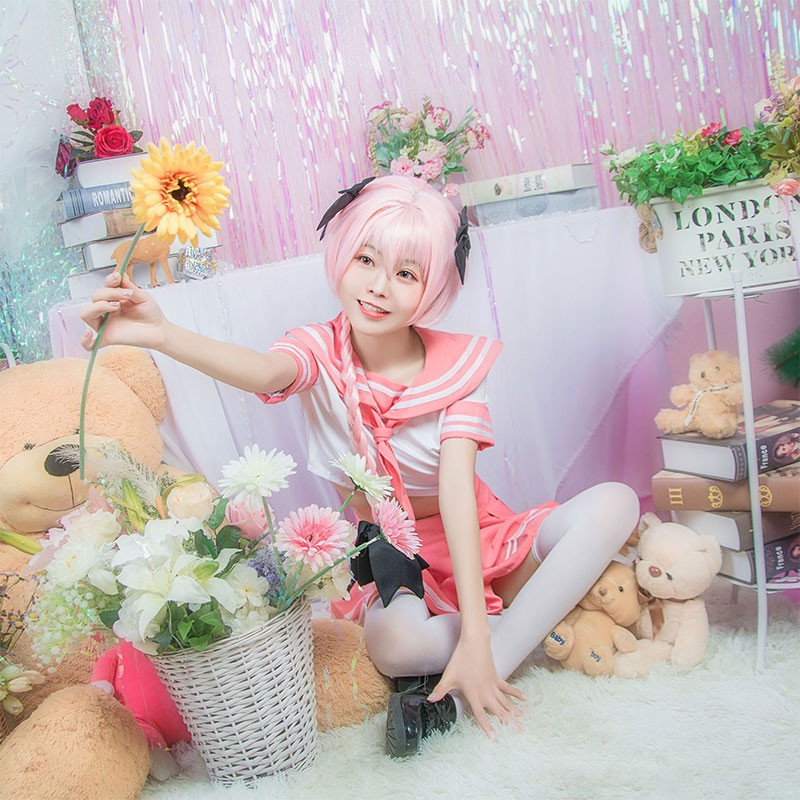 Ready stock Anime Cosplay Fate/Apocrypha Astolfo 1 Set Women Girls Short Sleeve JK Uniform Sailor Suit Dress