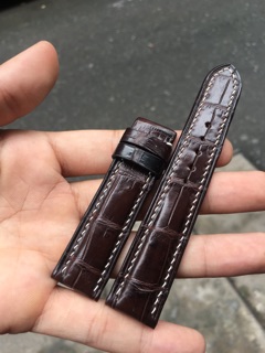 Dây đồng hồ da cá sấu nhập may handmade( nâu đậm)