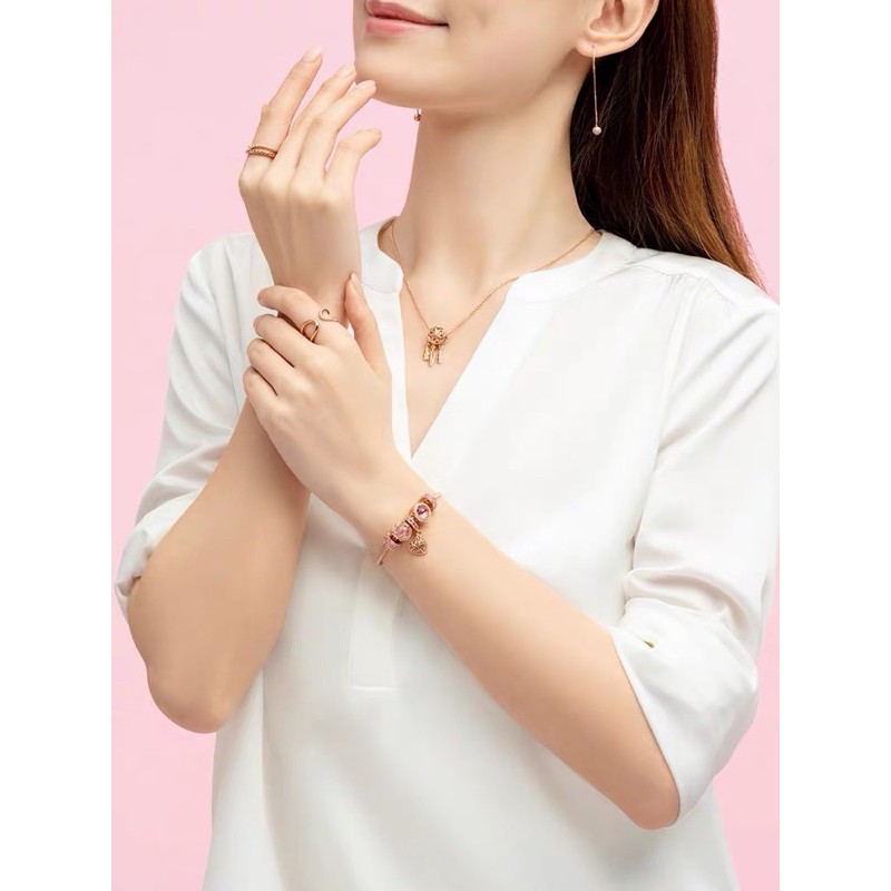 charm pan xỏ ngang 3 lá vàng hồng bạc s925