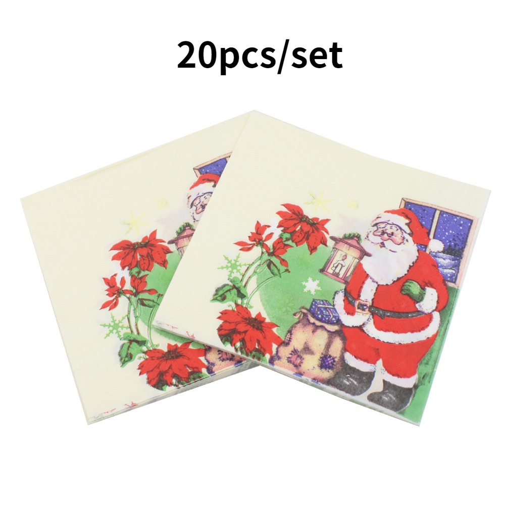 Set 20 Khăn Giấy In Họa Tiết Ông Già Noel Dùng Một Lần Trang Trí Nhà Hàng / Tiệc Tùng