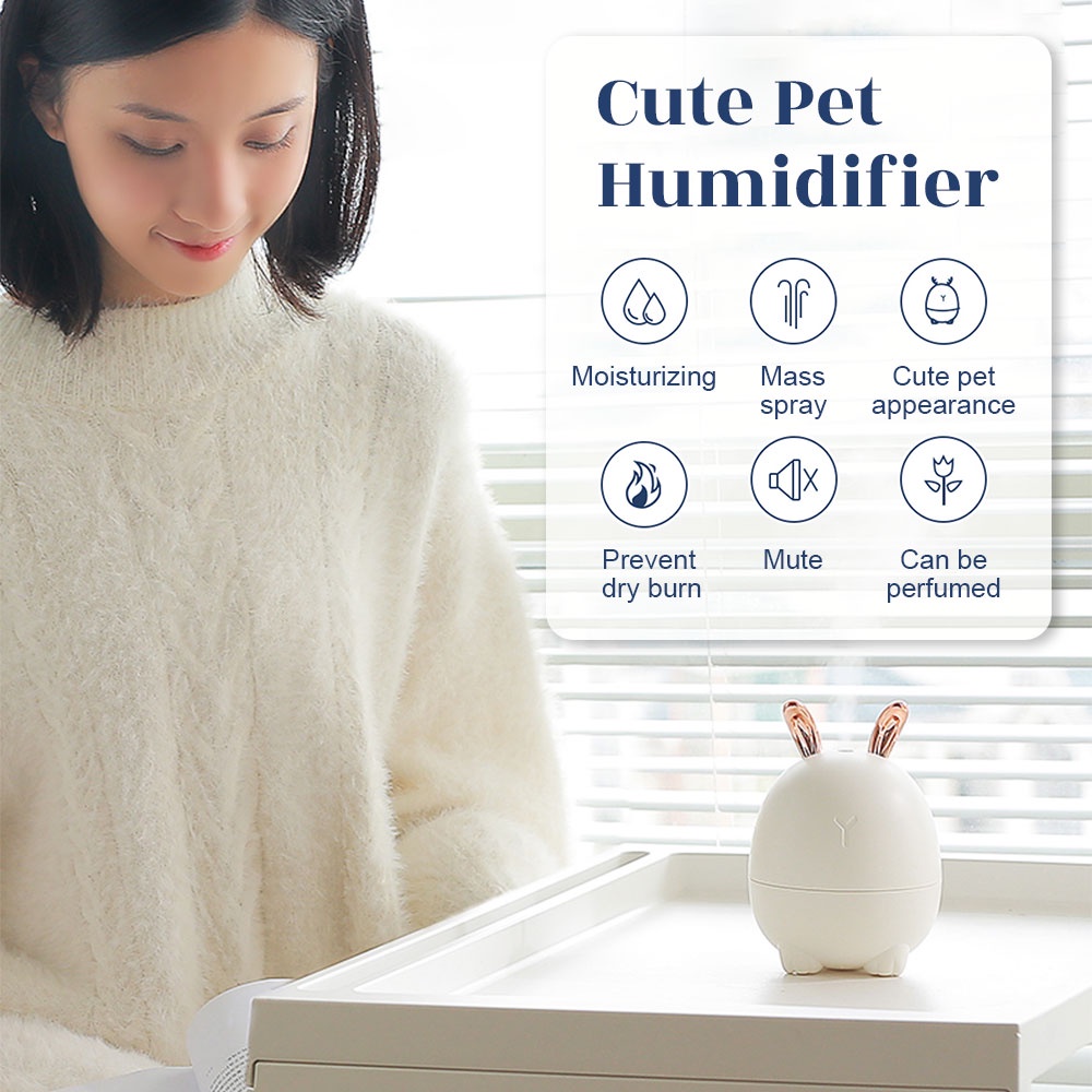 Máy Phun Sương Tạo Độ Ẩm Không Khí 320ML Tiếng Ồn Thấp Kết Nối USB