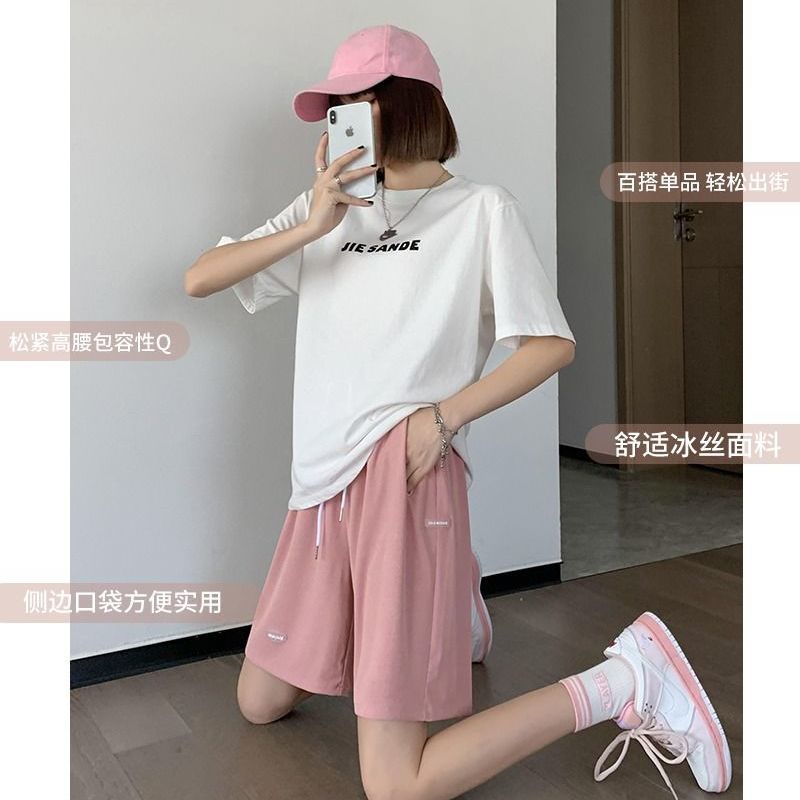 Quần Short Thể Thao Lưng Cao Ống Rộng Vải Lụa Mát Mỏng Thời Trang Cho Nữ