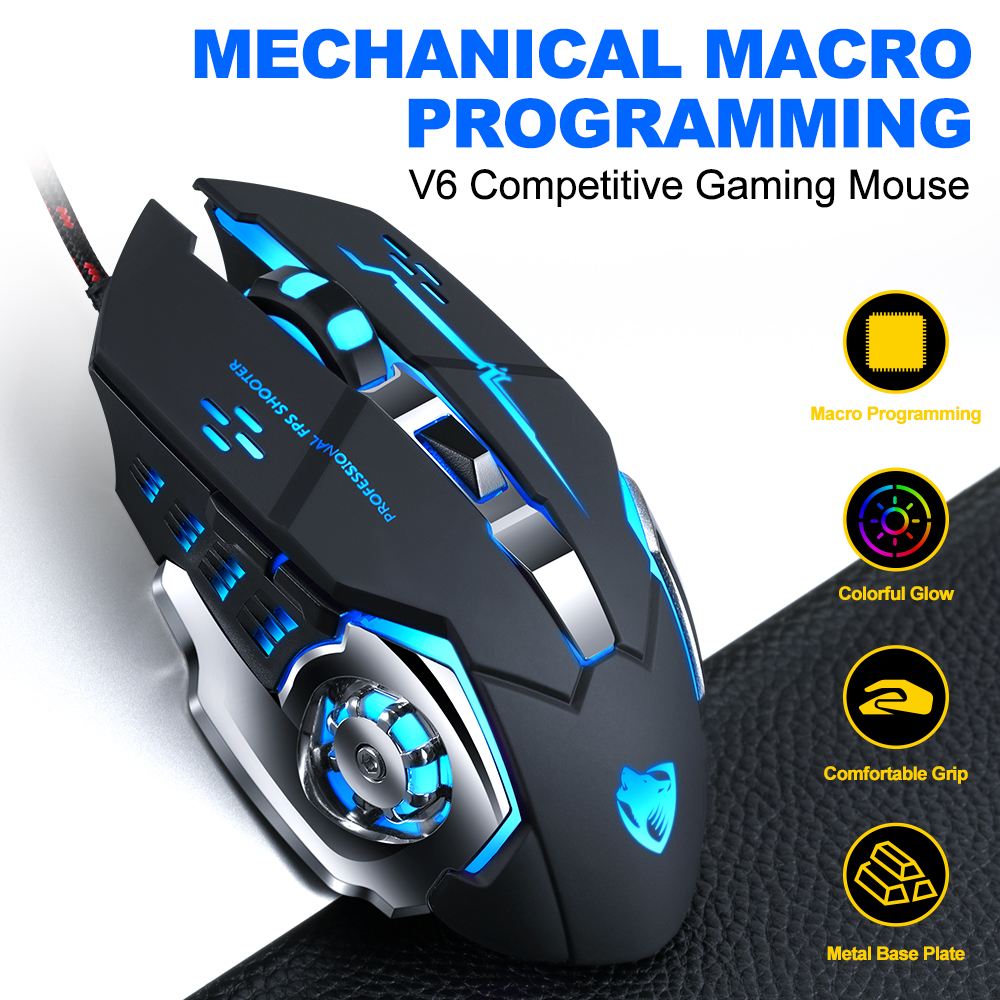 WRANGLER Chuột Chơi Game V6 Có Đèn Led Nhiều Màu